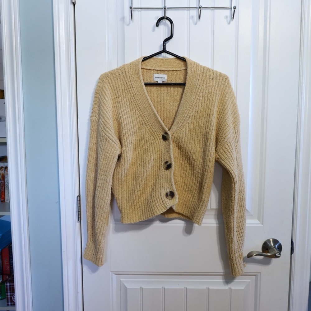 Frank and Oak Womens Beige Cropped Tortiseshell Button Cardigan Size Medium - Picture 2 of 10
